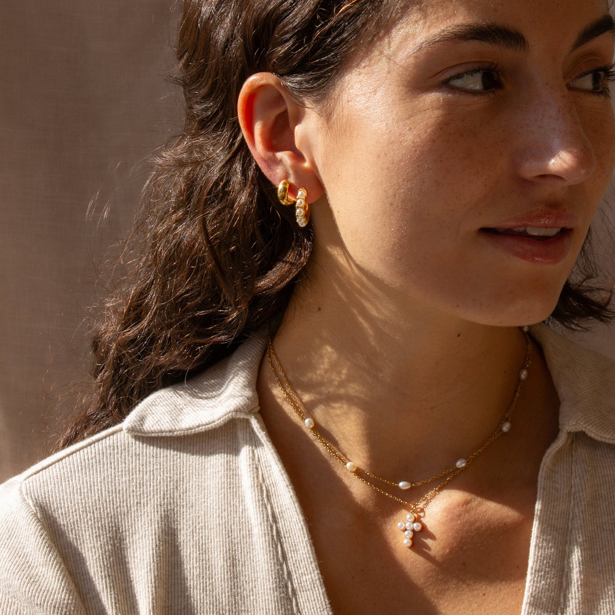Gracie Pearl Hoop Earrings