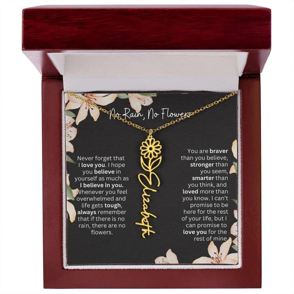 To My Beautiful Daughter Necklace I Birth Flower Necklace With Name I No Rain - No Flowers