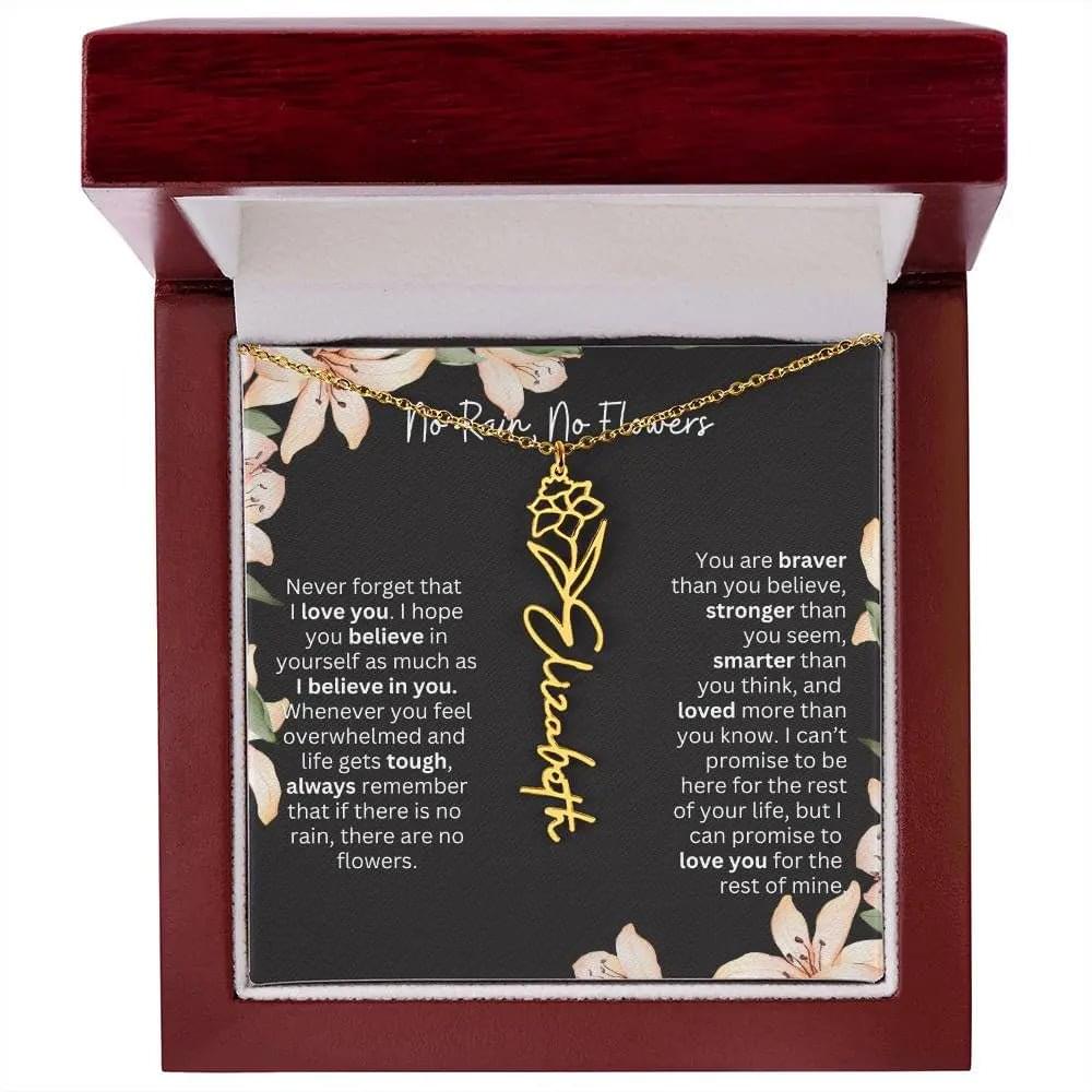 To My Beautiful Daughter Necklace I Birth Flower Necklace With Name I No Rain - No Flowers
