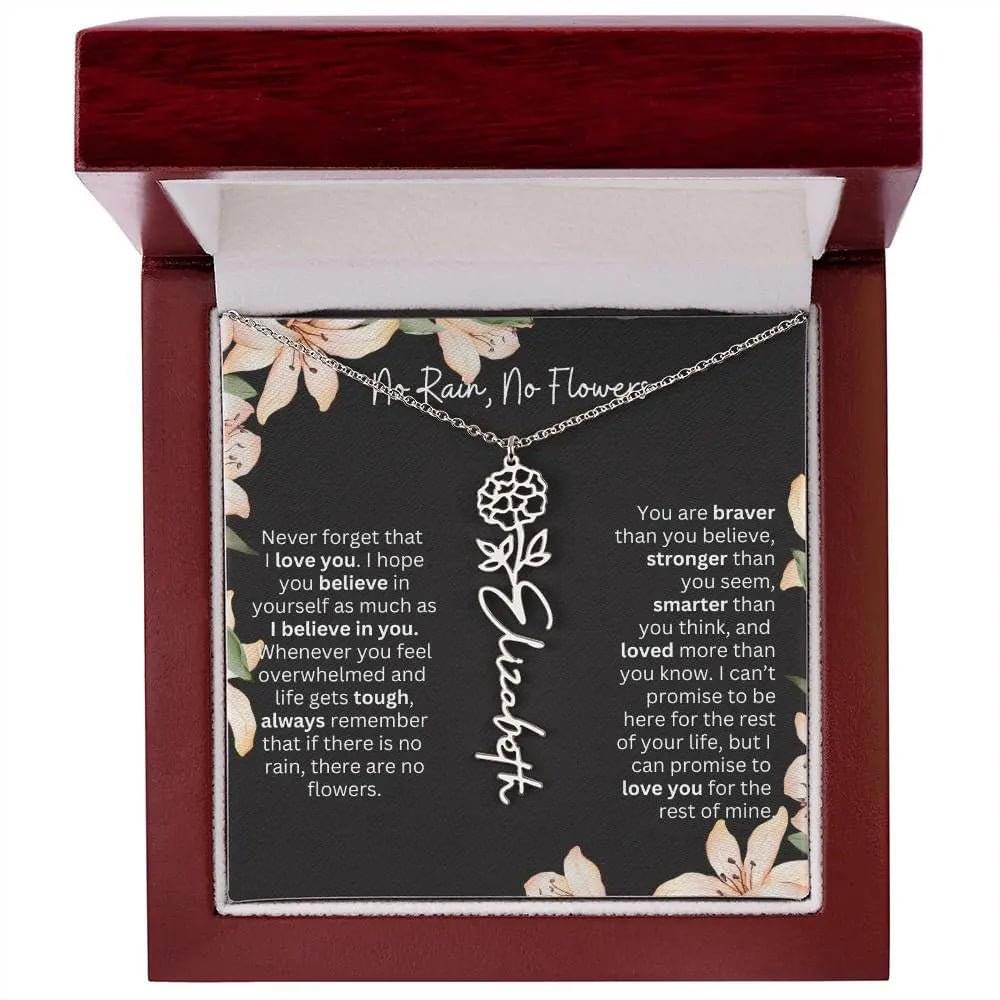 To My Beautiful Daughter Necklace I Birth Flower Necklace With Name I No Rain - No Flowers