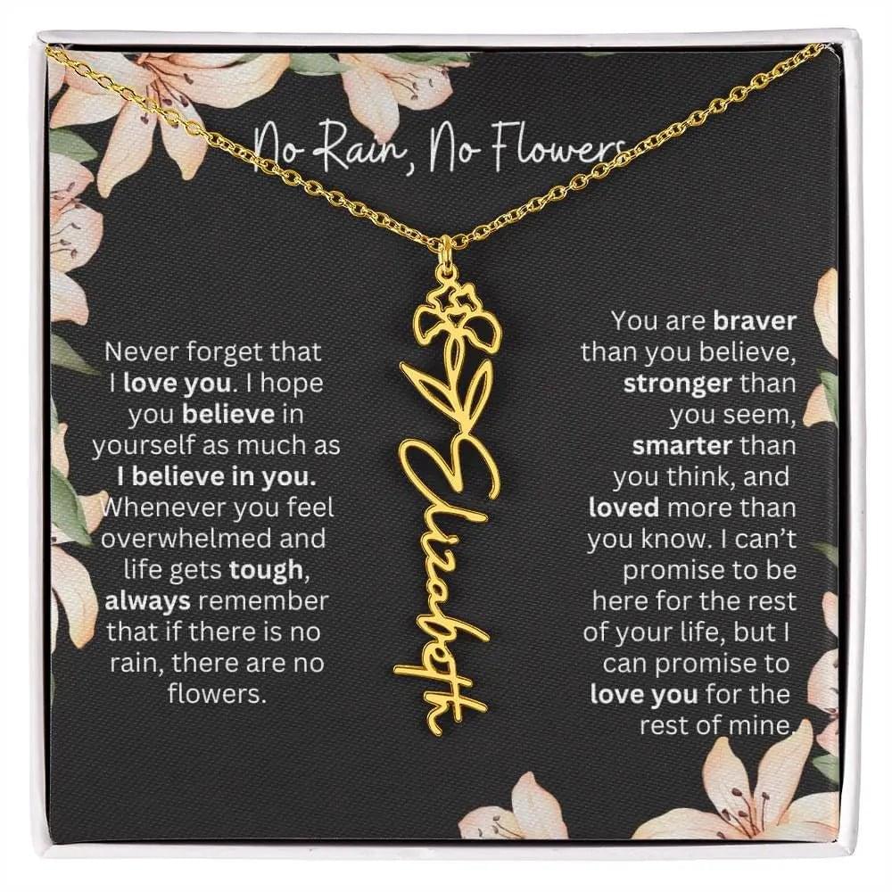 To My Beautiful Daughter Necklace I Birth Flower Necklace With Name I No Rain - No Flowers
