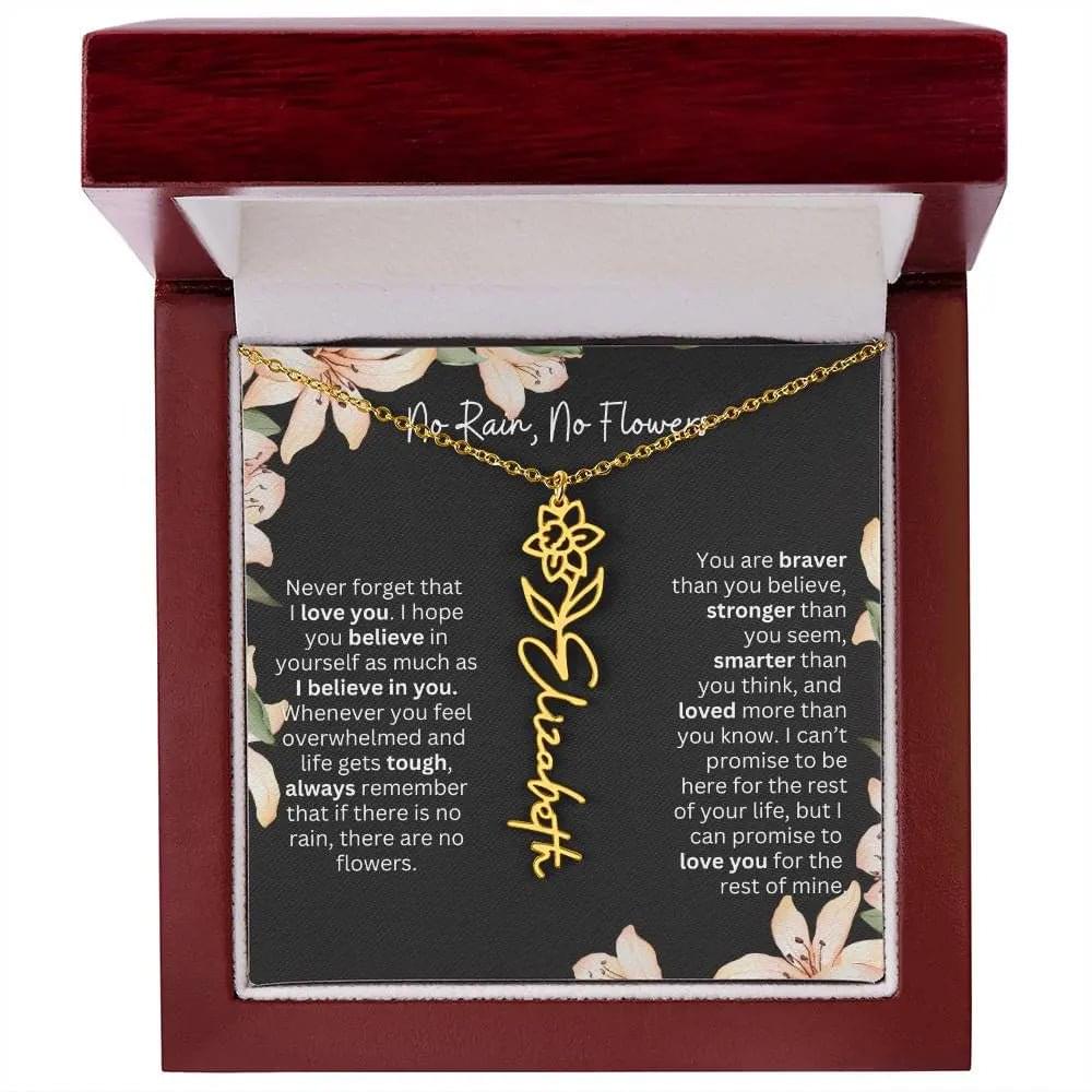 To My Beautiful Daughter Necklace I Birth Flower Necklace With Name I No Rain - No Flowers