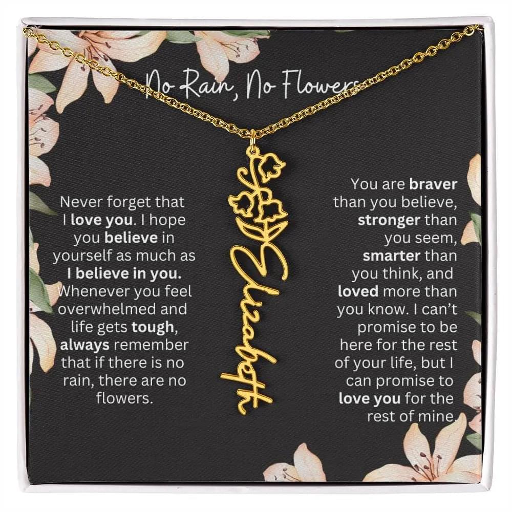 To My Beautiful Daughter Necklace I Birth Flower Necklace With Name I No Rain - No Flowers
