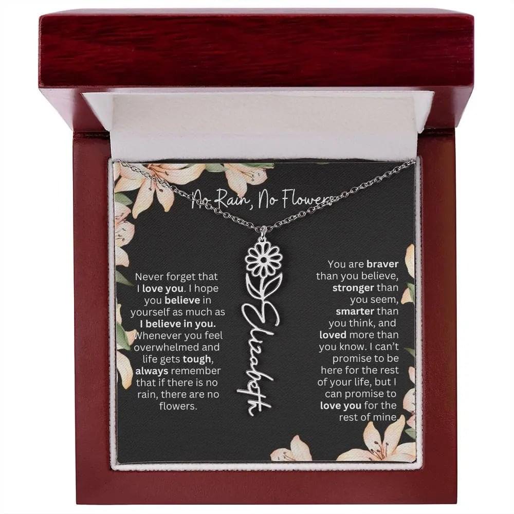 To My Beautiful Daughter Necklace I Birth Flower Necklace With Name I No Rain - No Flowers