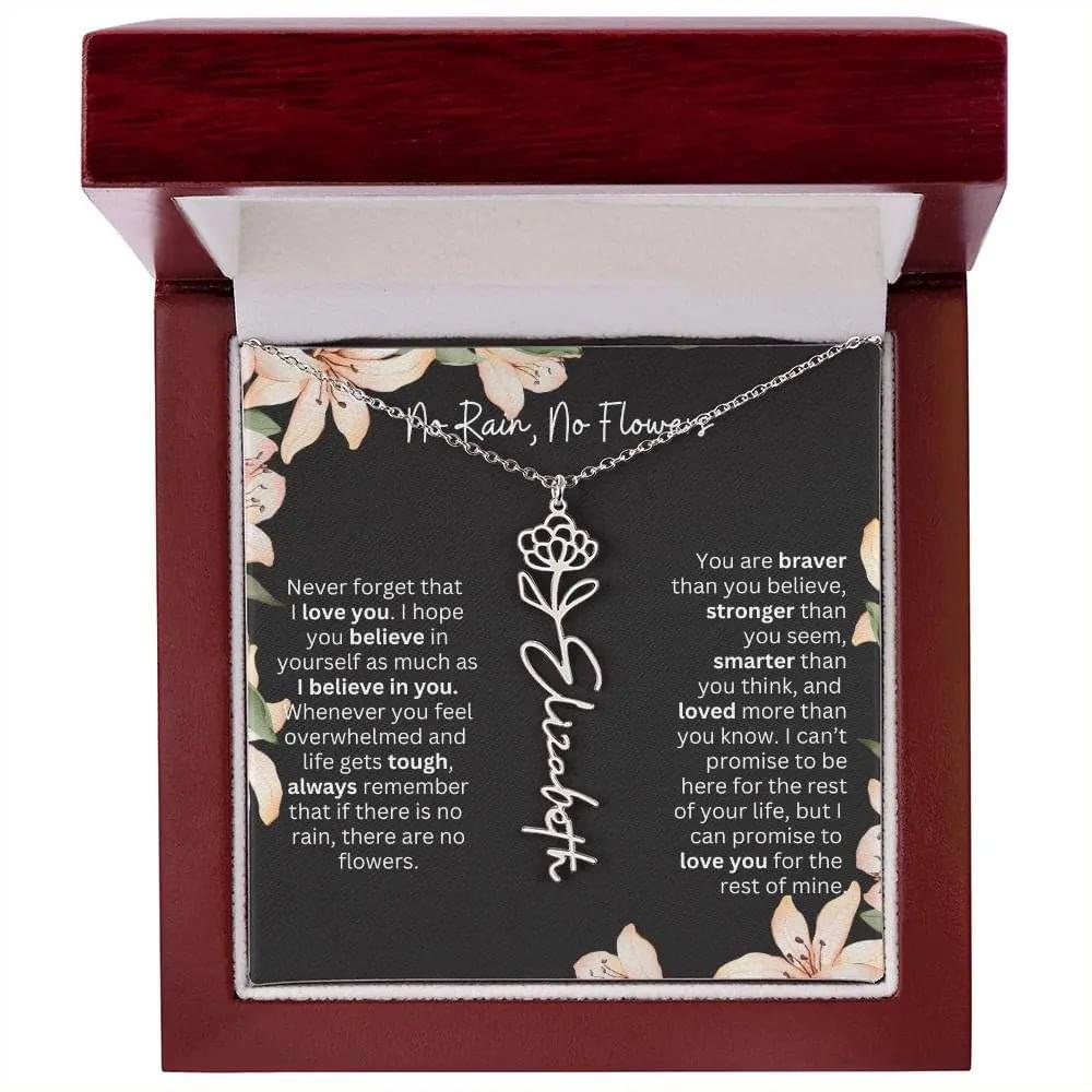 To My Beautiful Daughter Necklace I Birth Flower Necklace With Name I No Rain - No Flowers
