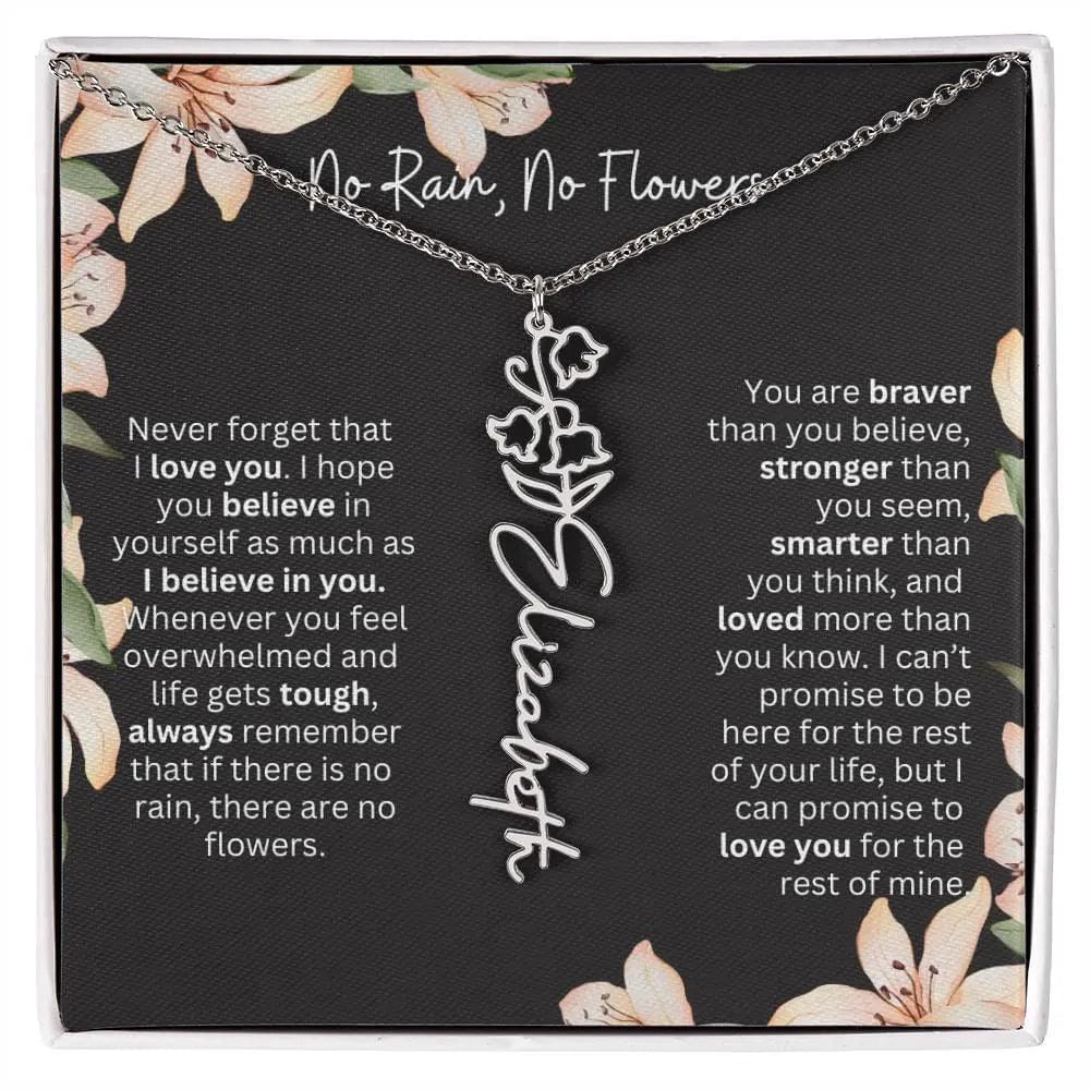 To My Beautiful Daughter Necklace I Birth Flower Necklace With Name I No Rain - No Flowers