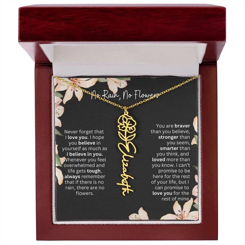 To My Beautiful Daughter Necklace I Birth Flower Necklace With Name I No Rain - No Flowers