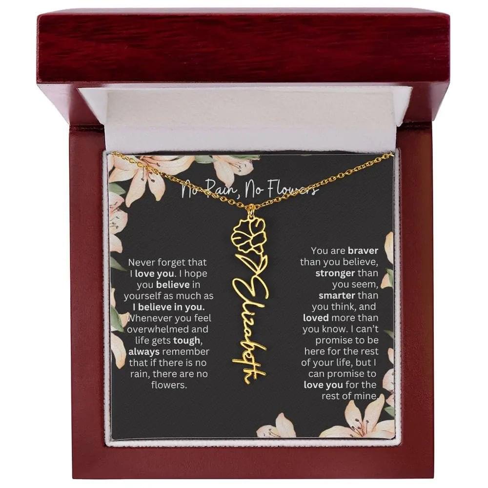 To My Beautiful Daughter Necklace I Birth Flower Necklace With Name I No Rain - No Flowers