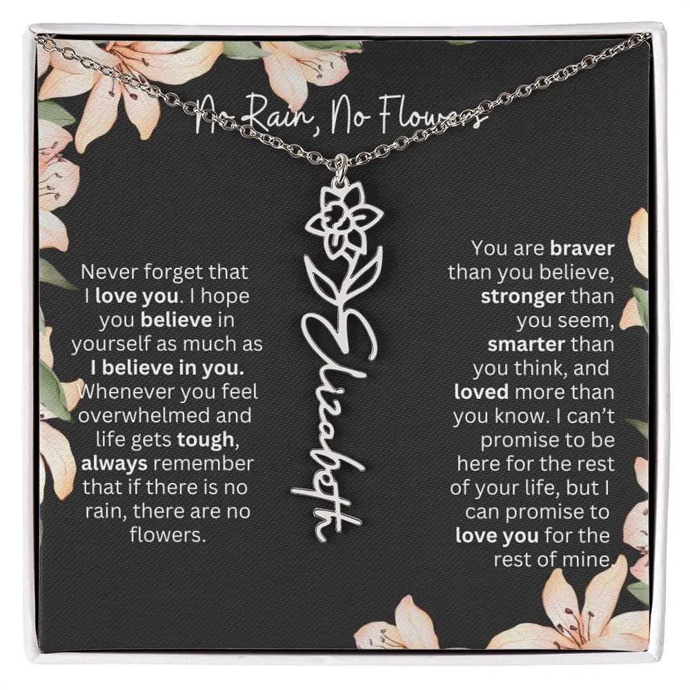 To My Beautiful Daughter Necklace I Birth Flower Necklace With Name I No Rain - No Flowers