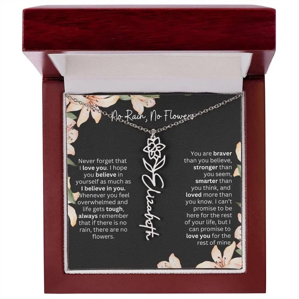 To My Beautiful Daughter Necklace I Birth Flower Necklace With Name I No Rain - No Flowers