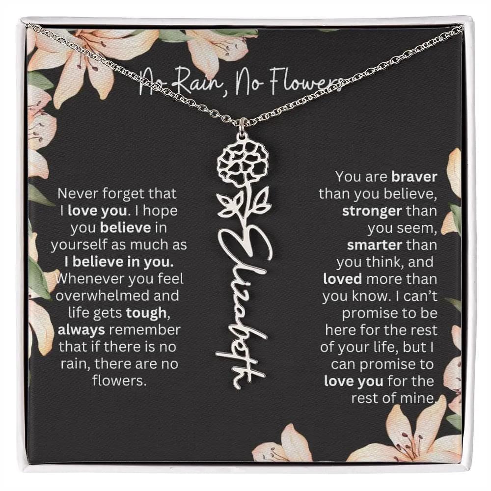 To My Beautiful Daughter Necklace I Birth Flower Necklace With Name I No Rain - No Flowers