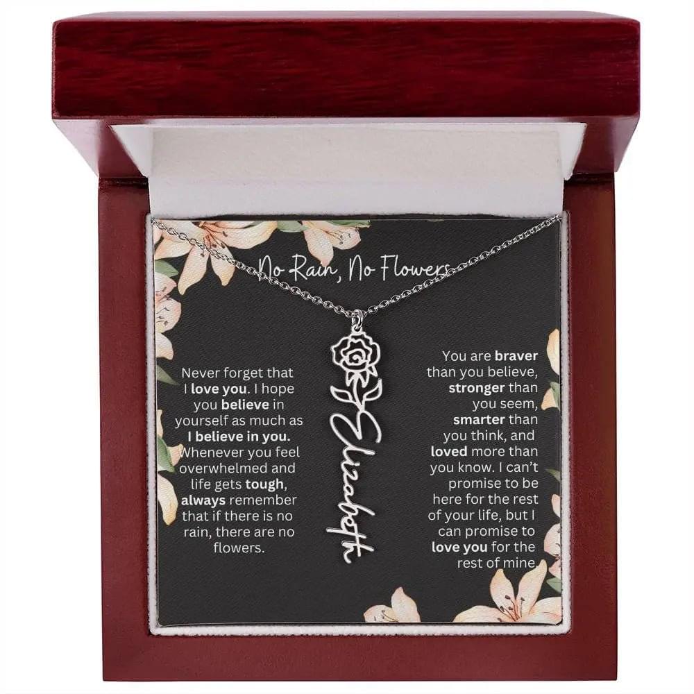 To My Beautiful Daughter Necklace I Birth Flower Necklace With Name I No Rain - No Flowers