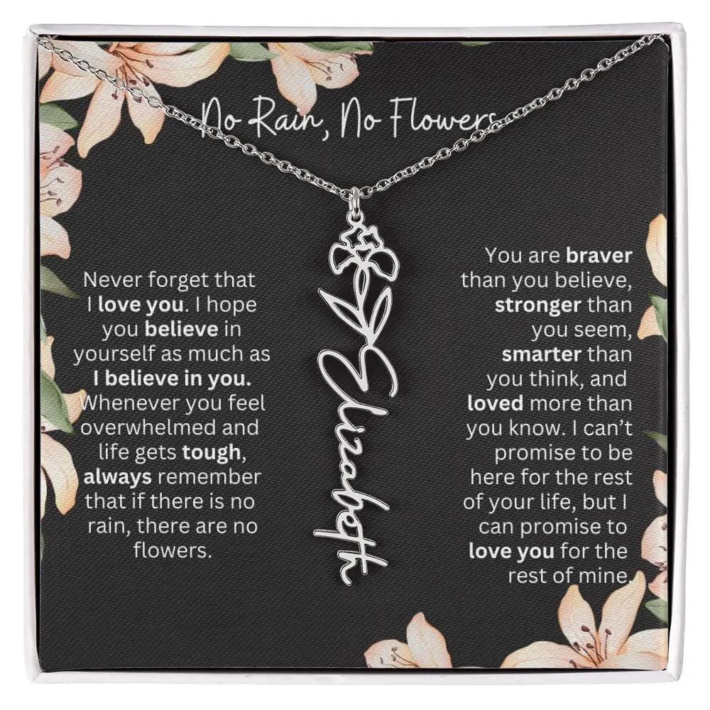 To My Beautiful Daughter Necklace I Birth Flower Necklace With Name I No Rain - No Flowers