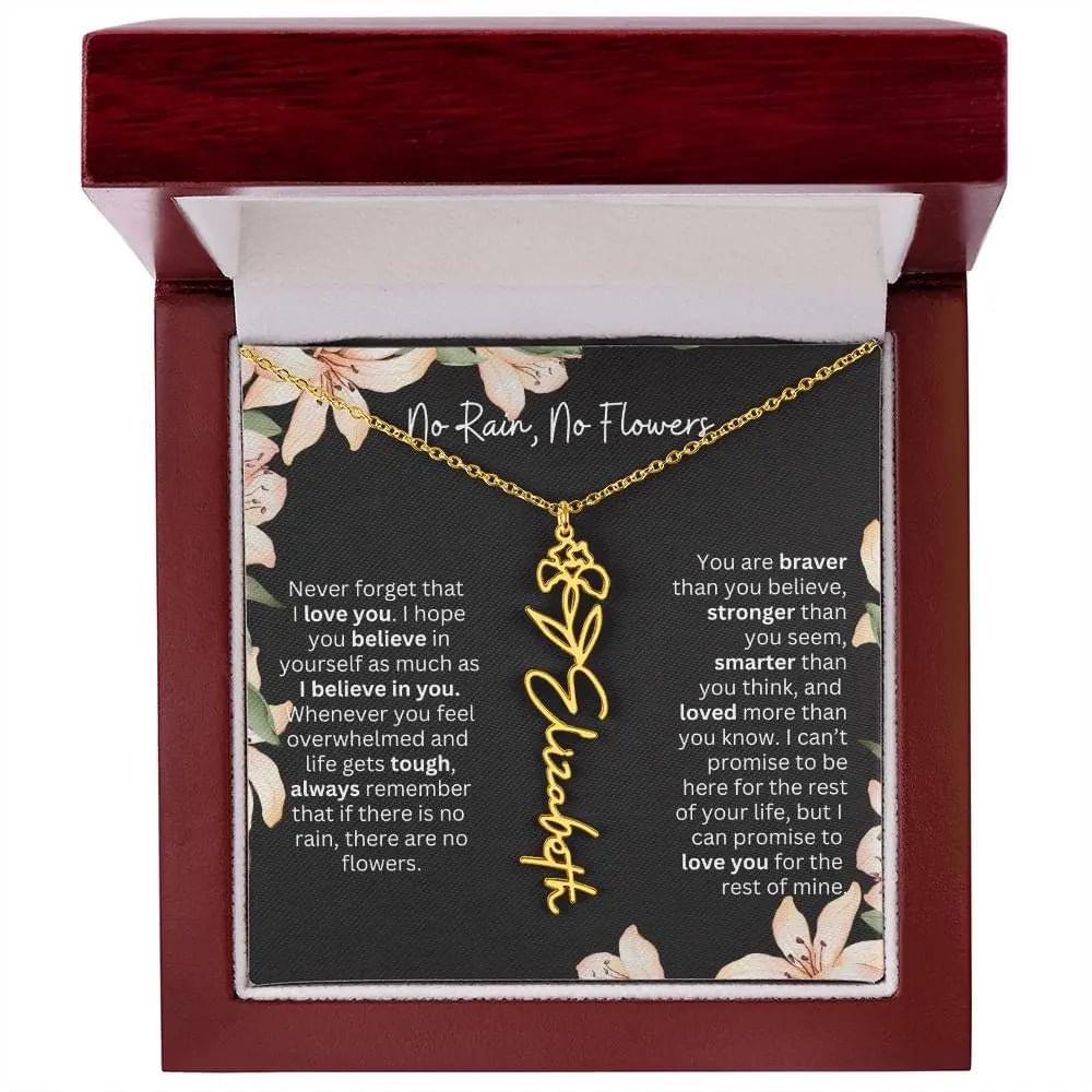 To My Beautiful Daughter Necklace I Birth Flower Necklace With Name I No Rain - No Flowers